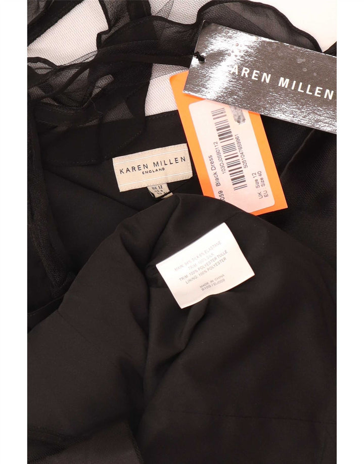 Karen Millen Dame One Shoulder Kjole UK 12 Medium Sort Silke
