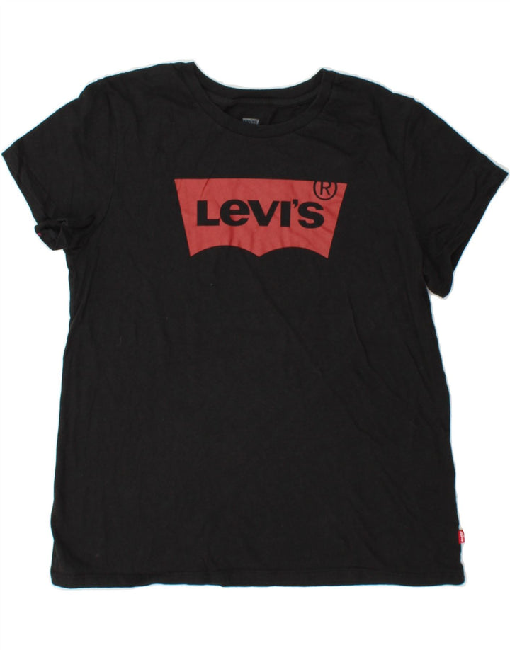 LEVI'S Womens Graphic T-Shirt Top UK 14 Large Black Cotton Vintage Levi's and Second-Hand Levi's from Messina Hembry 