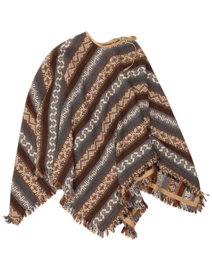 Vintage Dame Poncho Jumper One Size Brun Geometrisk Aztec