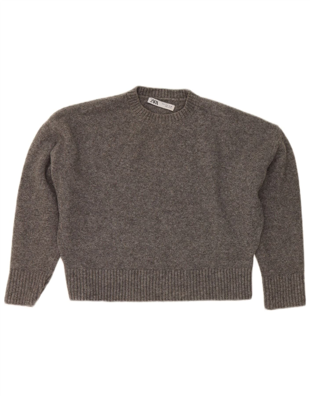 Zara Womens Crop Oversized Crew Neck Jumper Sweater UK 10 Small Grey