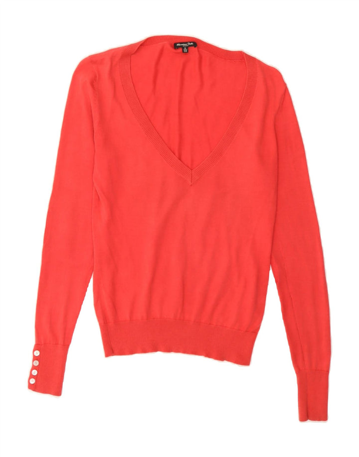 MASSIMO DUTTI Womens V-Neck Jumper Sweater UK 8 Small Red Cotton Vintage Massimo Dutti and Second-Hand Massimo Dutti from Messina Hembry 