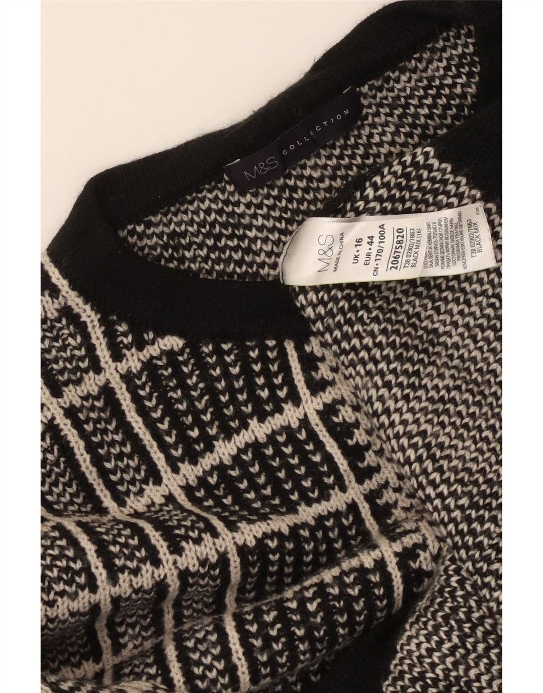 MARKS & SPENCER Dame sweater med rund hals DK 16 Stor sort ternet