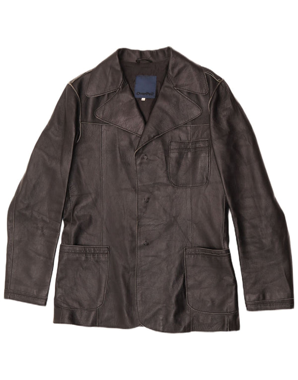 Vintage dame 3-knaps læder blazerjakke UK 16 Large Black