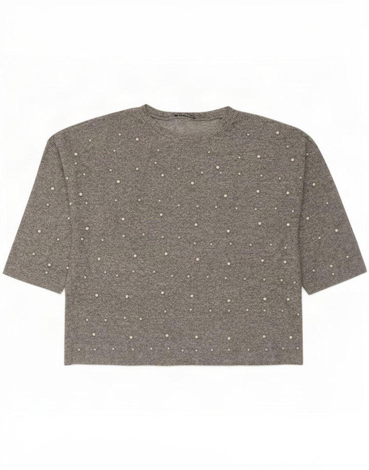 Zara Dame Top 3/4 ærmer UK 16 Large Grå Viscose