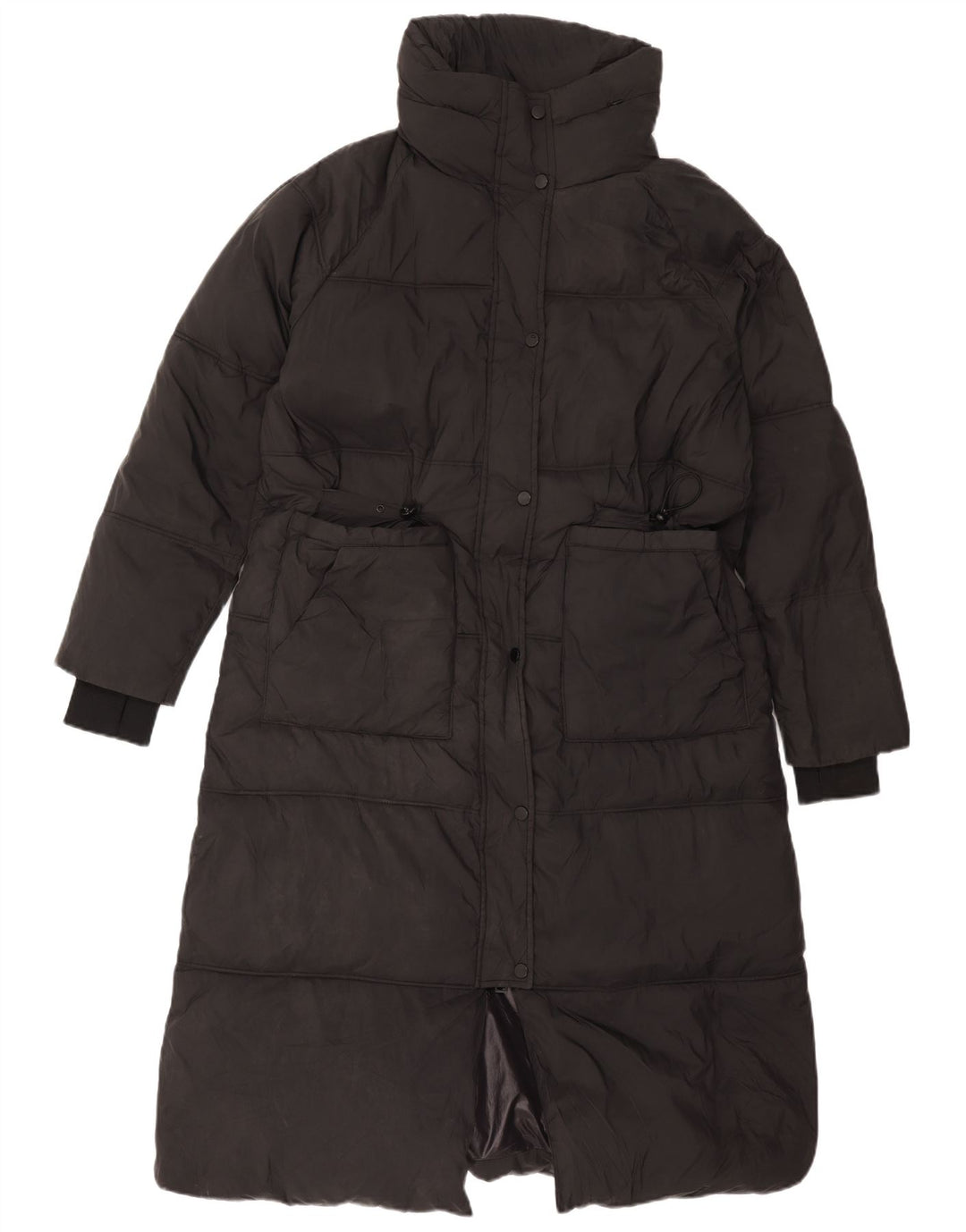 Zara Dame Hætte Polstret Frakke UK 14 Medium Sort Polyester
