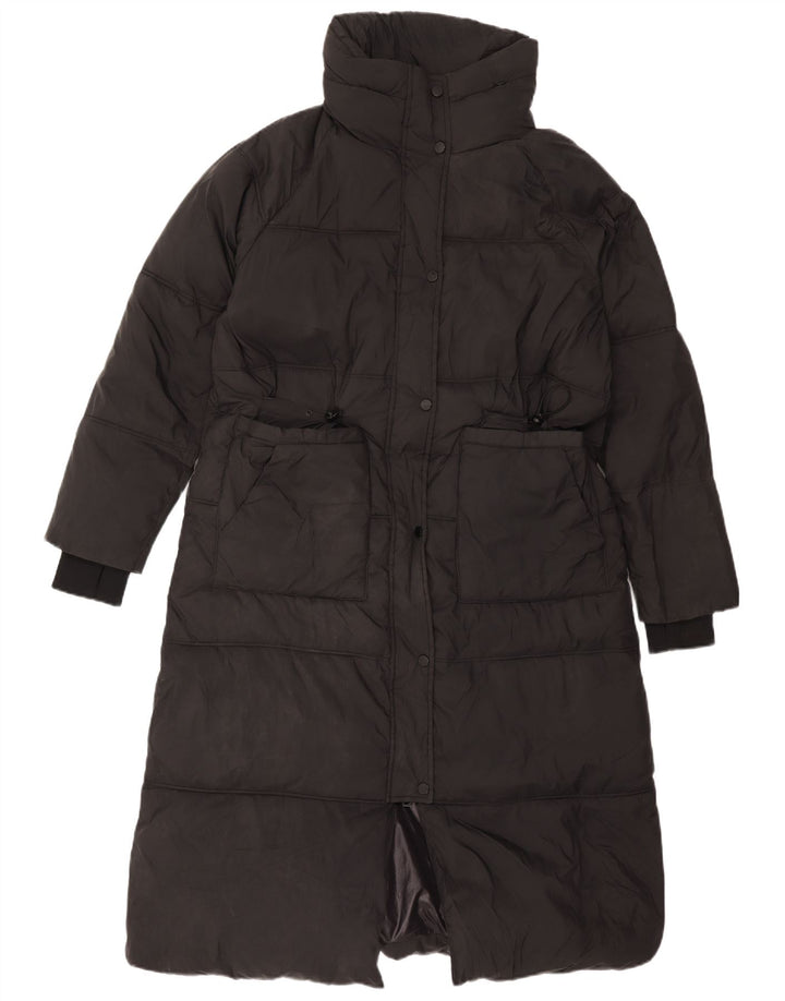 Zara Dame Hætte Polstret Frakke UK 14 Medium Sort Polyester