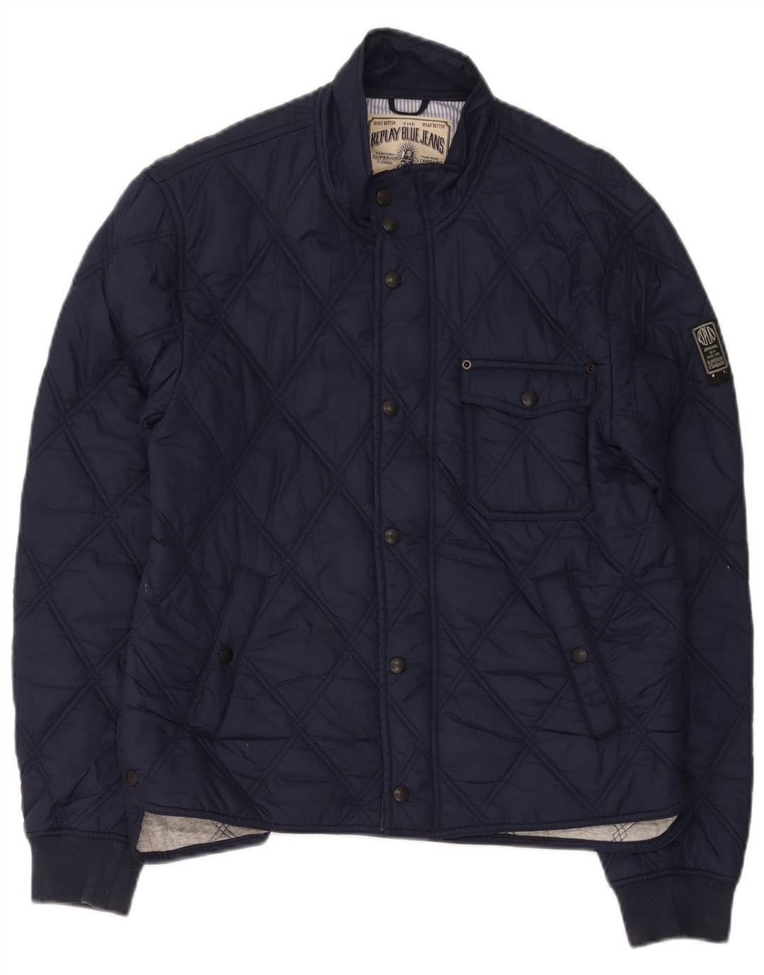 Replay Herre Quilted Jacket UK 38 Medium Navy Blue Polyamide