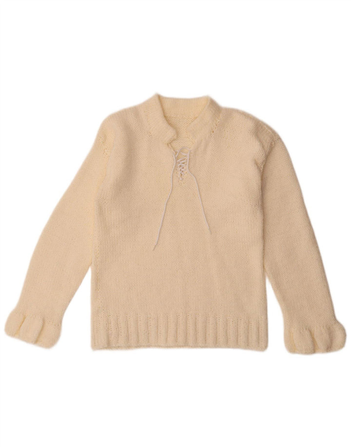 Vintage Dame Turtle Neck Jumper Sweater UK 12 Medium Off White
