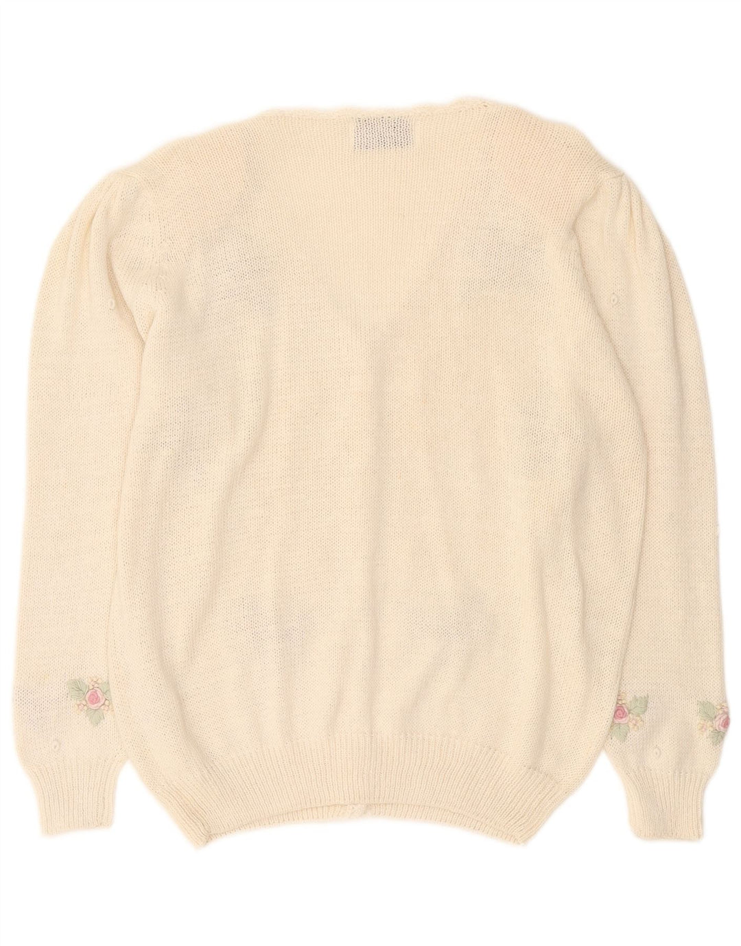 Vintage dame cardigan sweater UK 14 Medium Off White Floral