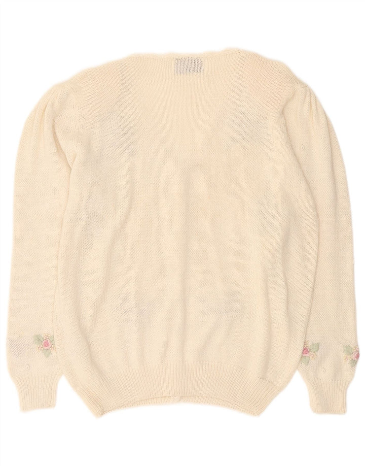 Vintage dame cardigan sweater UK 14 Medium Off White Floral