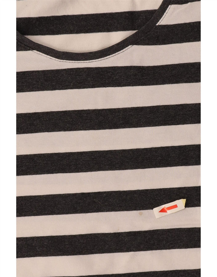 FRENCH CONNECTION Dame T-Shirt Top UK 12 Mellem grå stribet bomuld