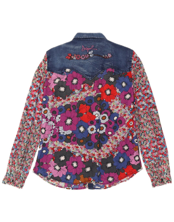 Desigual langærmet skjorte til kvinder UK 16 Large Multicolored Floral Bohemian