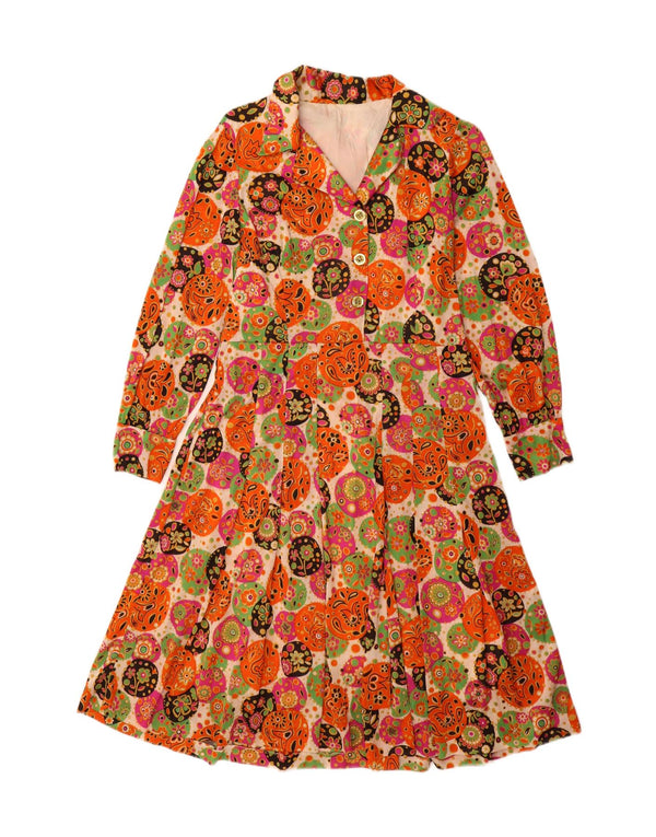Vintage Dame Langærmet A-Line Kjole UK 12 Medium Multicolored Floral