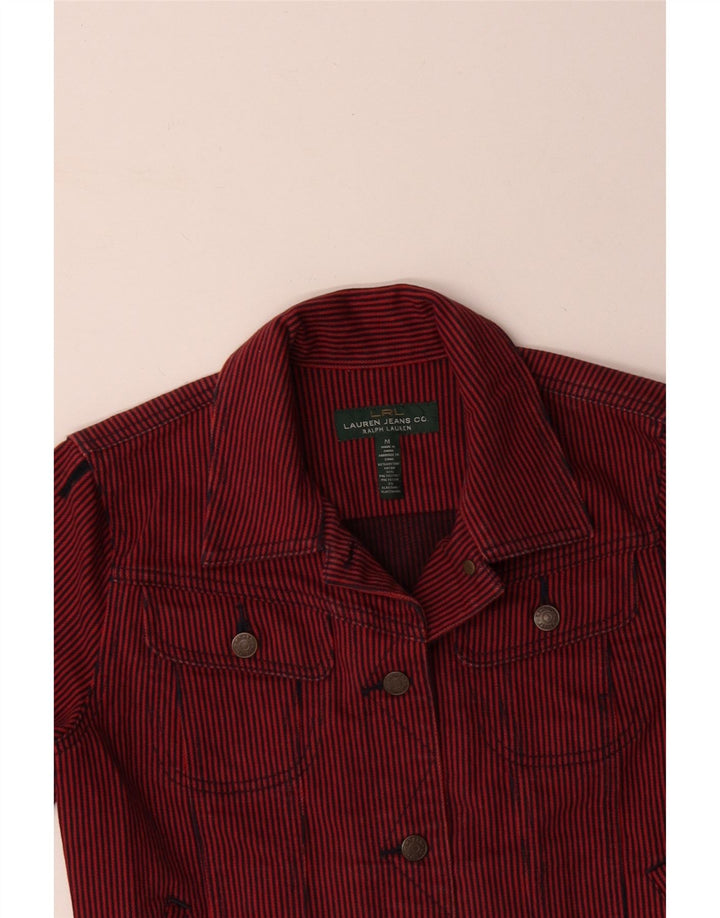 RALPH LAUREN Dame Crop Denim Jacket UK 14 Medium Rød Nålestribet Bomuld