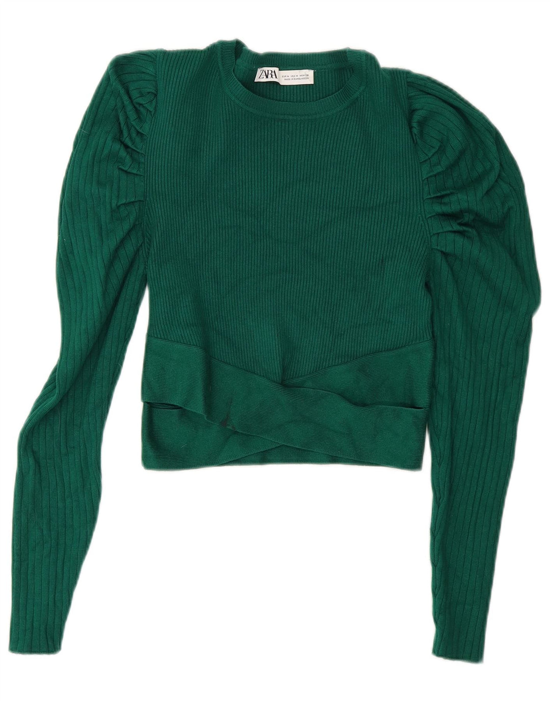 Zara Womens Crop Top Langærmet UK 12 Medium Green Viscose