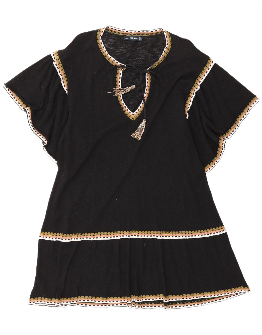 Zara Dame A-Line Kjole UK 16 Stor Sort Bomuld
