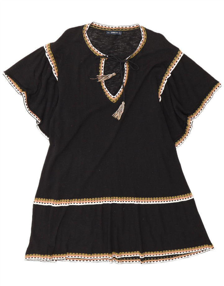 Zara Dame A-Line Kjole UK 16 Stor Sort Bomuld