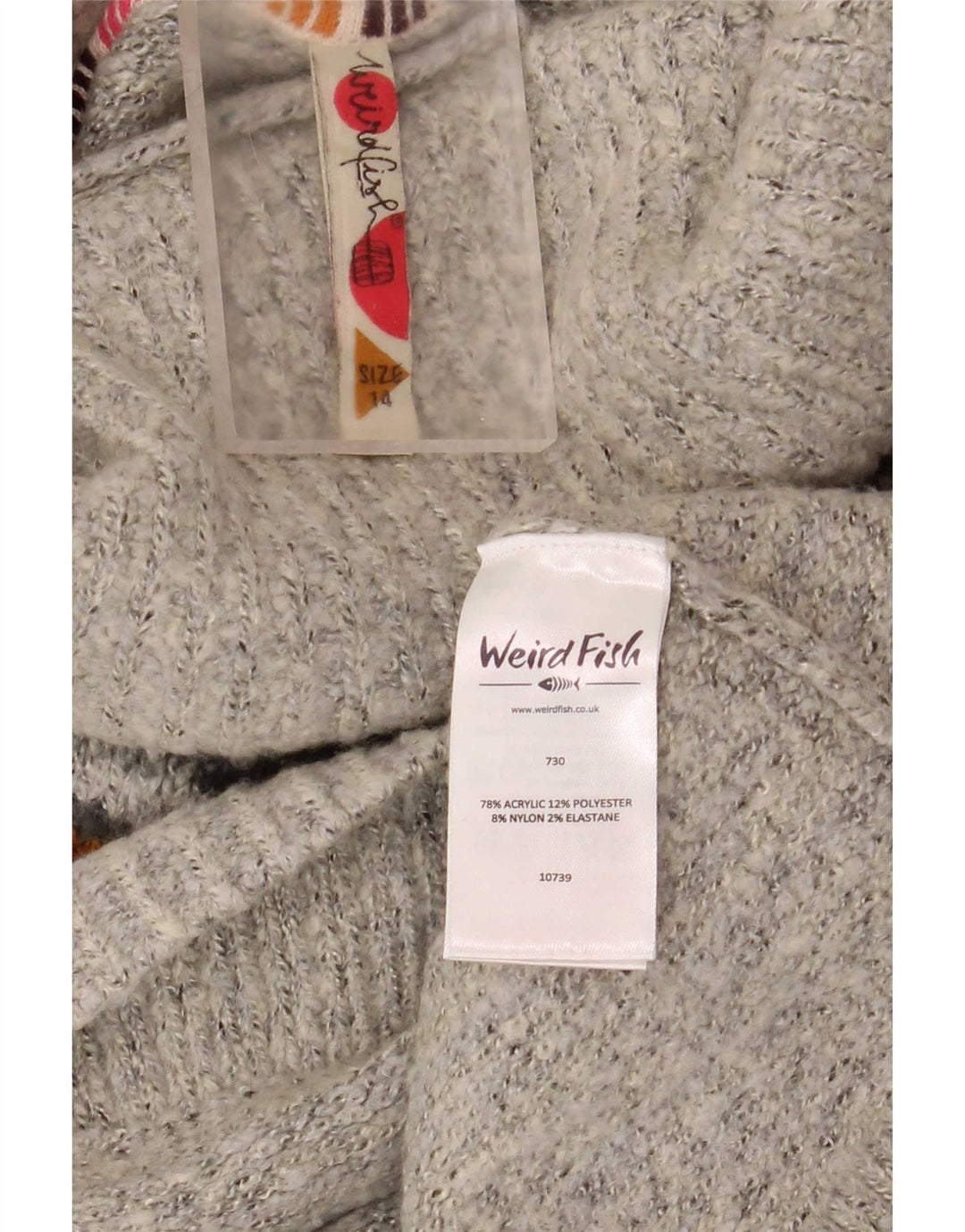 Weird Fish Dame Roll Neck Jumper Sweater UK 14 Large Grey Fair Isle