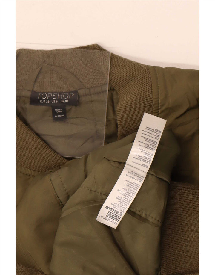 Topshop Womens Bomber Jacket UK 10 Small Khaki Polyester