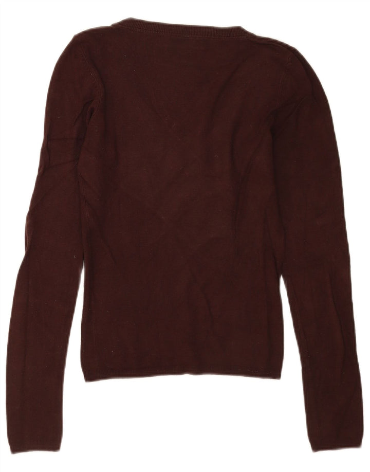 Zara Dame V-hals sweater UK 10 Small Brown Rayon