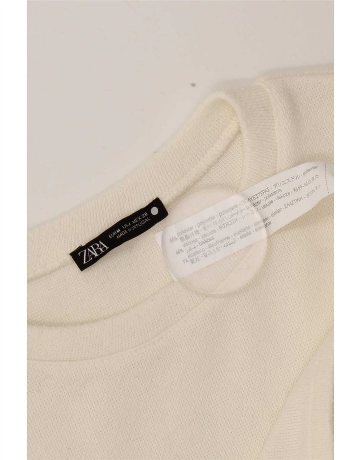 Zara Womens Crop Top Langærmet UK 14 Medium White Polyester