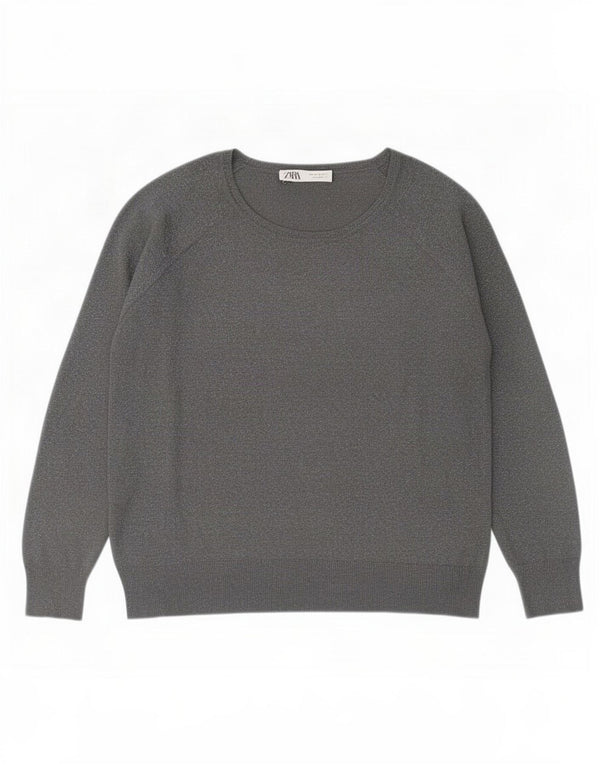 Zara Dame Boat Neck Jumper Sweater UK 18 XL Grå Viscose