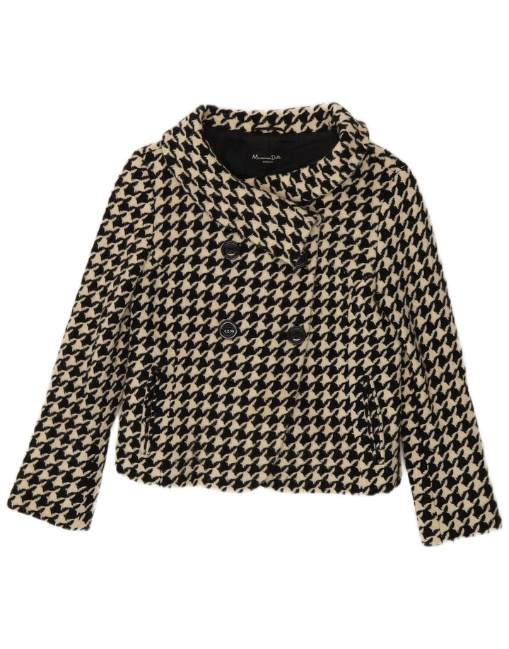 Massimo Dutti Womens Short Pea Coat UK 10 Small Black Houndstooth Uld