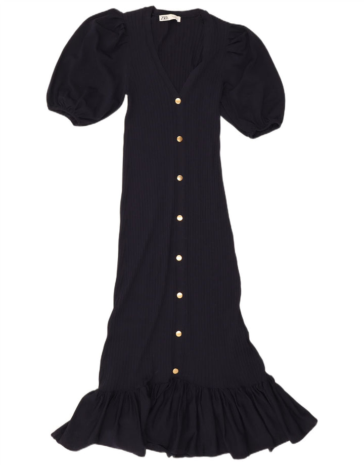 Zara Dame Maxi Dress UK 12 Medium Navy Blue Polyamide