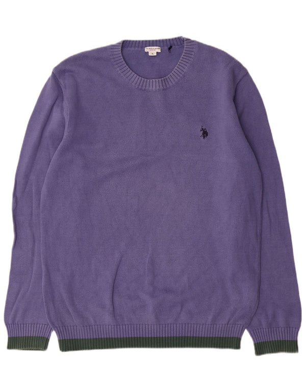 U.S. Polo Assn. Herre sweater med rund hals XL Lilla Colourblock Bomuld