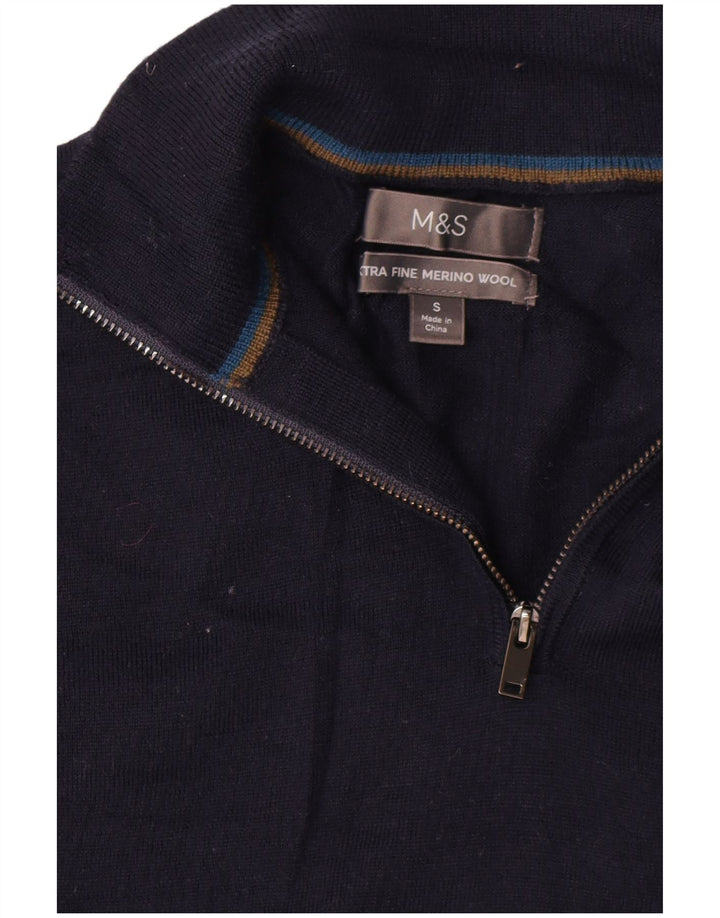 Marks & Spencer Herre sweater med lynlåshals lille marineblå merinould