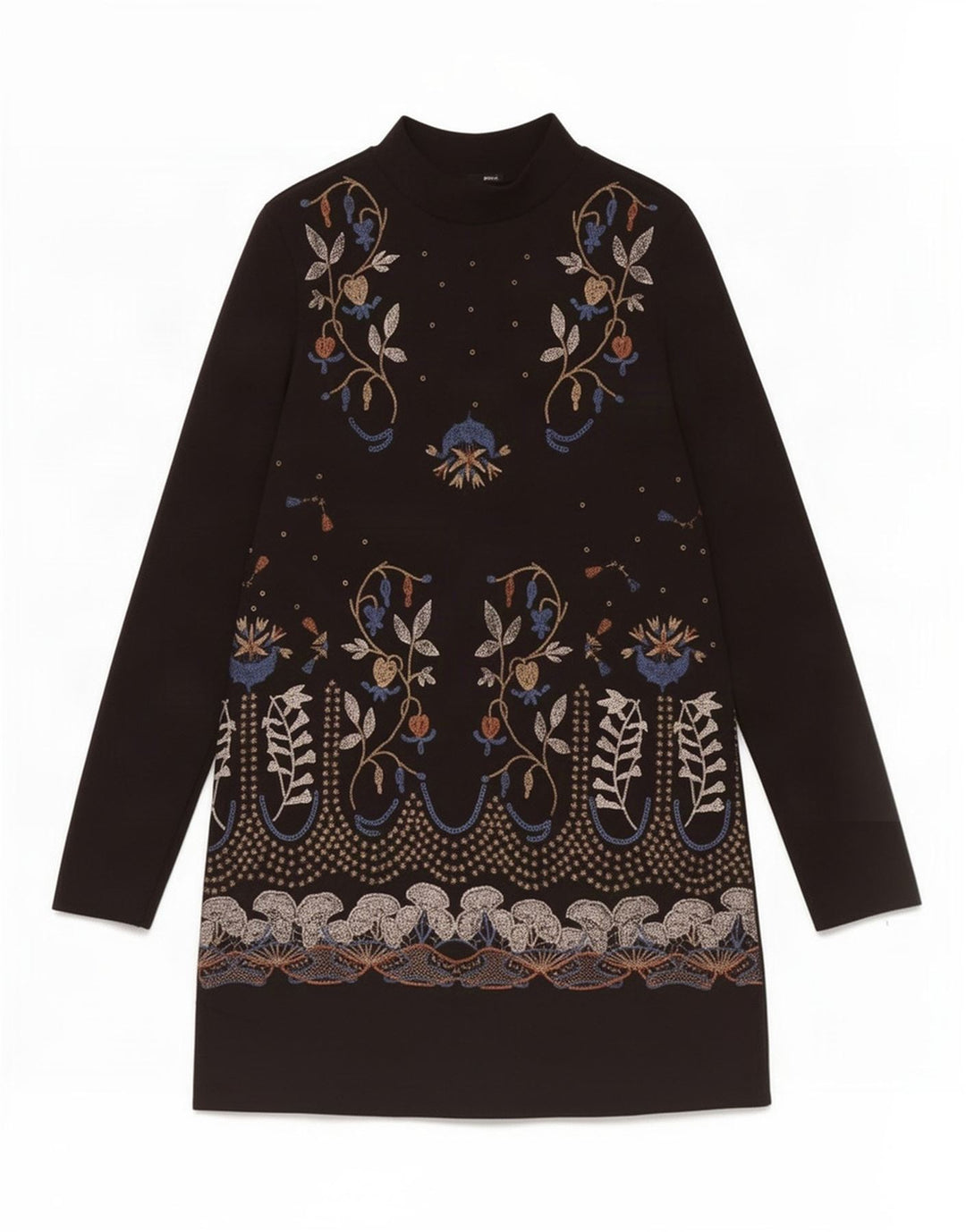 Zara Dame Langærmet Shift Dress UK 12 Medium Black Floral Polyester