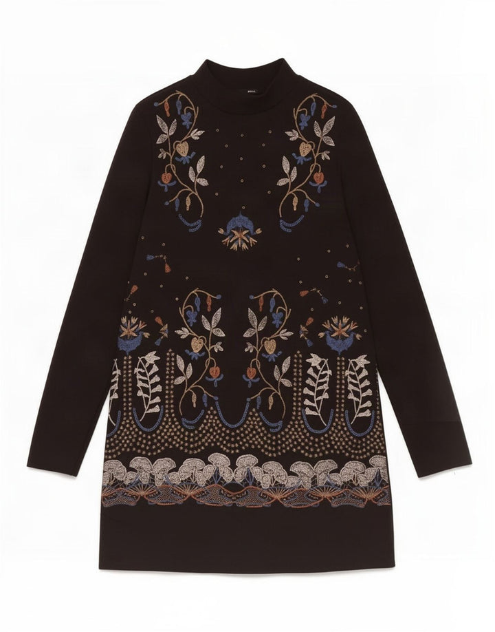 Zara Dame Langærmet Shift Dress UK 12 Medium Black Floral Polyester