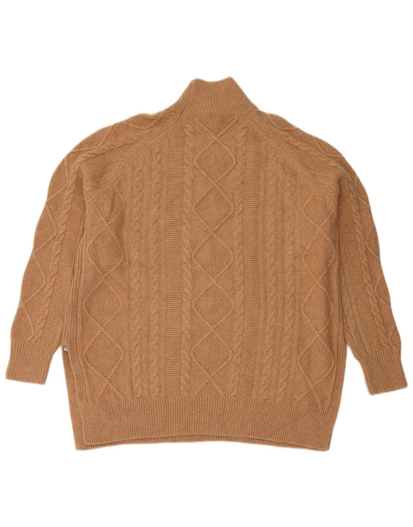 Reiss Dame Oversized Turtle Neck Jumper Sweater UK 14 Medium Brun Uld