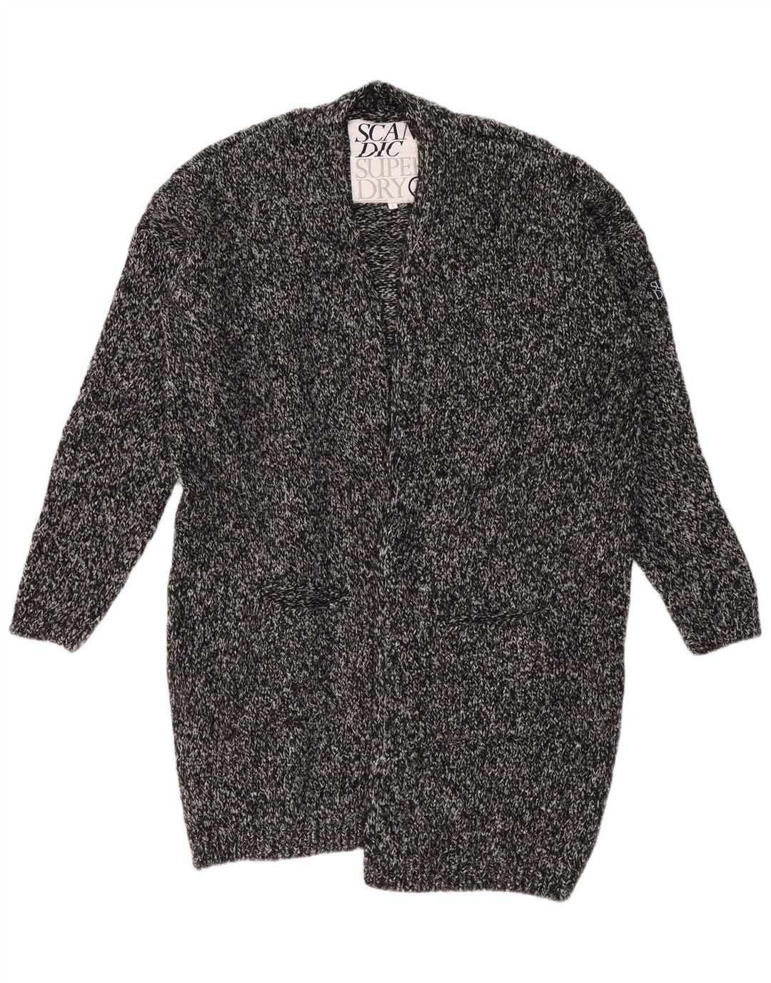 SUPERDRY Dame Oversized Longline cardigan sweater UK 18 XL Grå Flecked