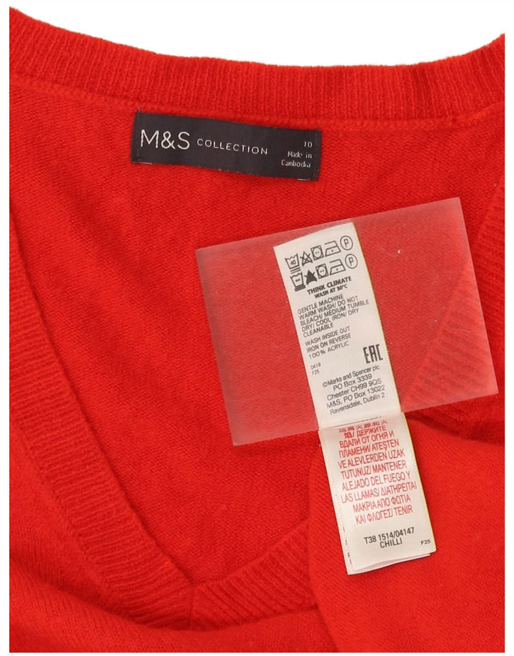 Marks & Spencer Dame V-hals sweater UK 10 Lille rød akryl