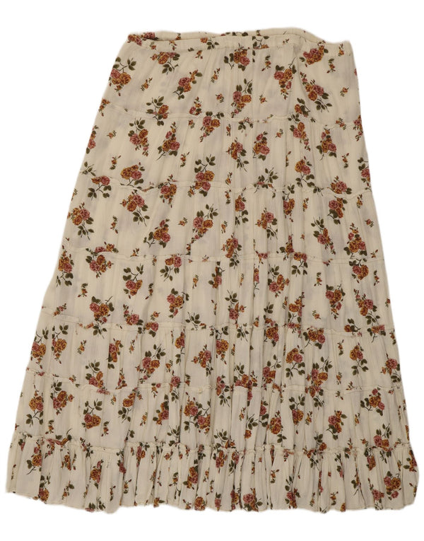 Vintage nederdel med høj talje til kvinder W36 XL Hvid blomster