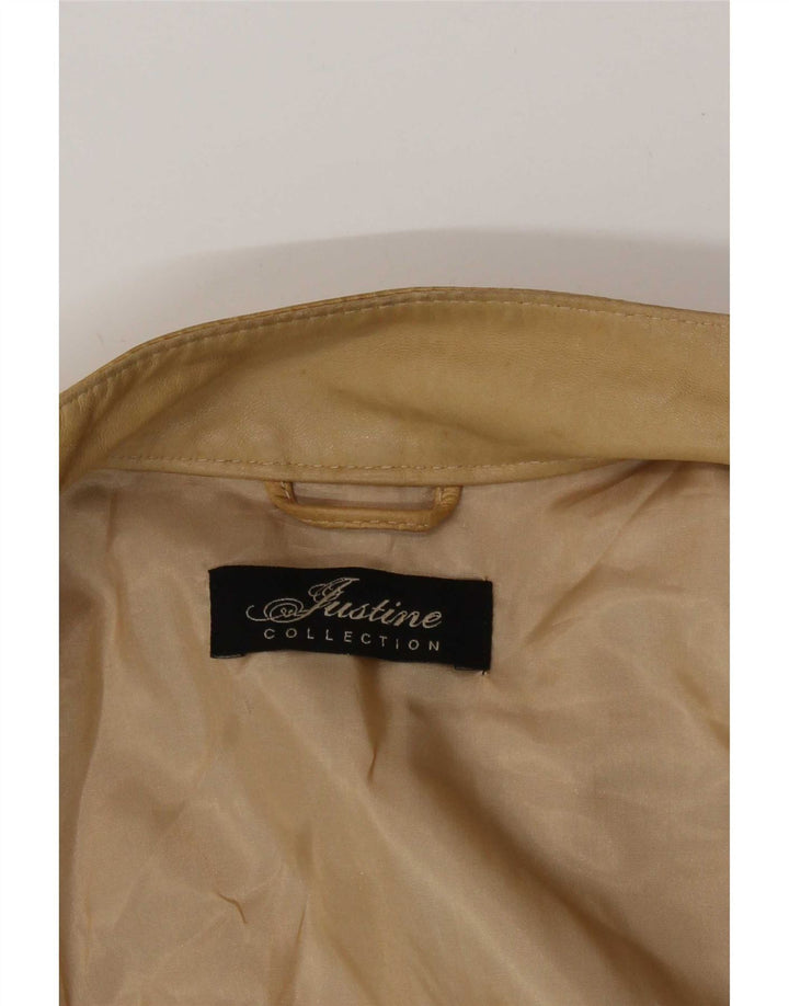 Vintage Dame Læderjakke IT 42 Medium Beige Colourblock