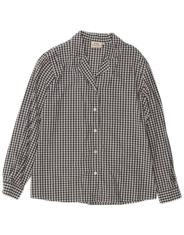 Sisley Dame Nattøj Skjorte Bluse IT 44 Medium Navy Blue Gingham Cotton