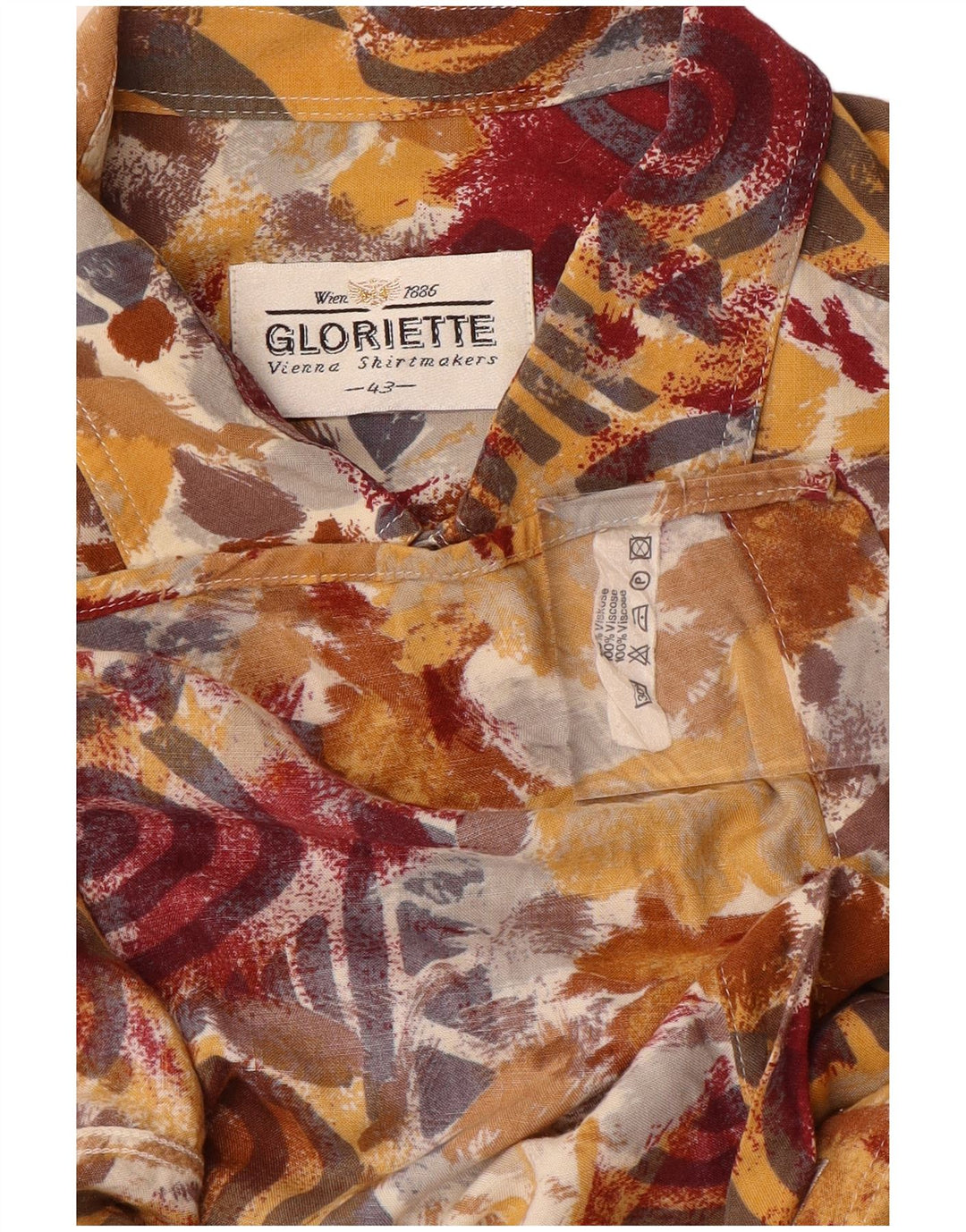 Gloriette herreskjorte str. 43 Stor flerfarvet geometrisk viskose