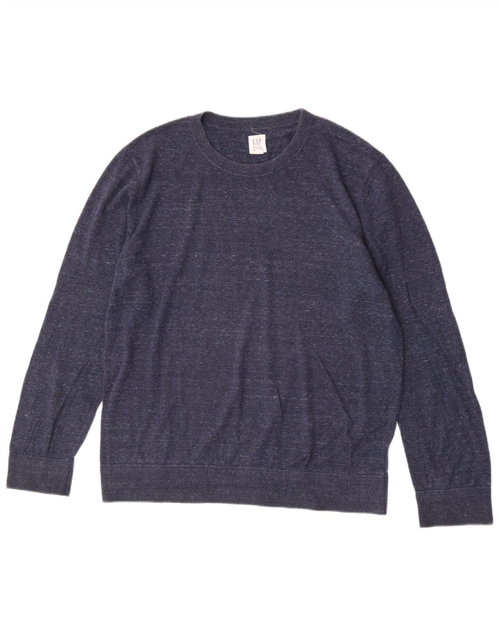 Gap Herre Crew Neck Jumper Sweater Large Navy Blue Flecked Bomuld