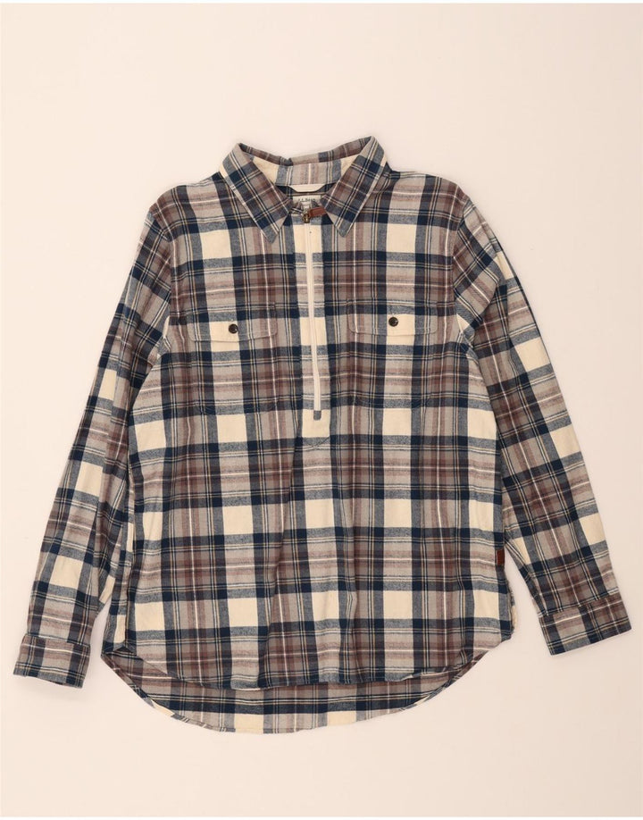 L.L.BEAN Boys Regular Pullover Flannel Shirt 15-16 Years Large Brown Check Vintage L.L.Bean and Second-Hand L.L.Bean from Messina Hembry 