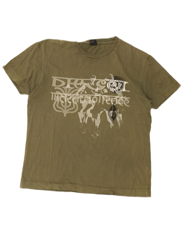 Diesel Mens Graphic T-Shirt Top XL Khaki Cotton