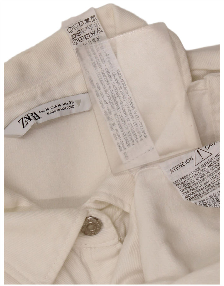 Zara Dame Flæse Front Denim Kjole UK 12 Medium Hvid Bomuld