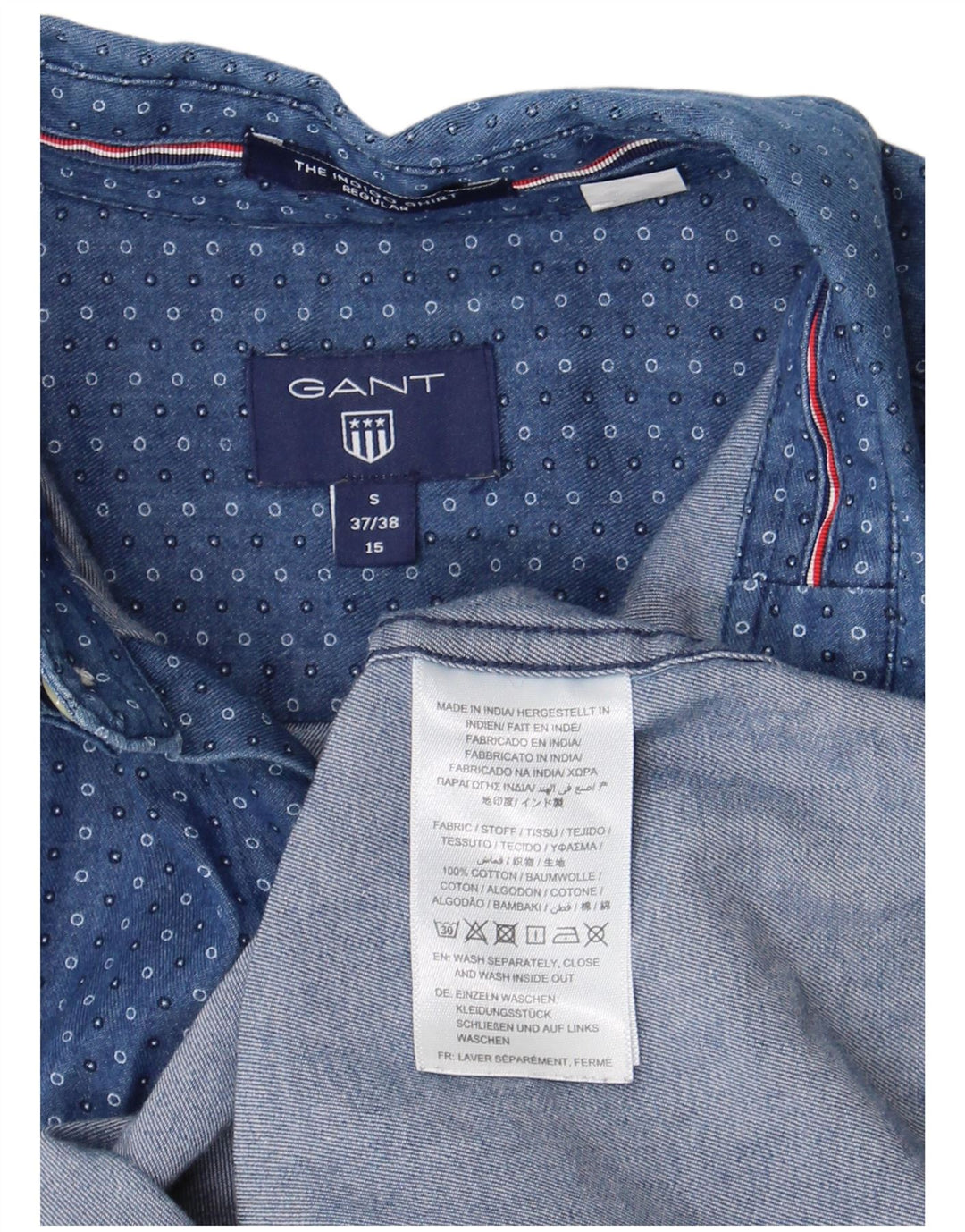 Gant Herre Regular Fit denimskjorte str. 37/38 15 Mellemblå plettet bomuld
