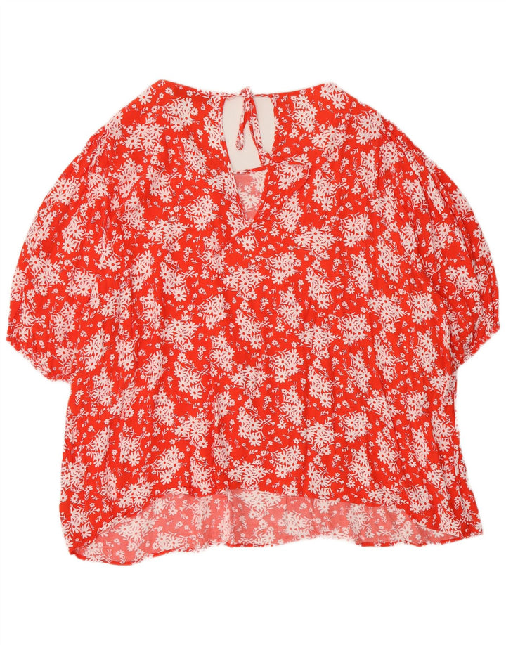 MARKS & SPENCER Womens Blouse Top UK 24 4XL Red Floral Viscose
