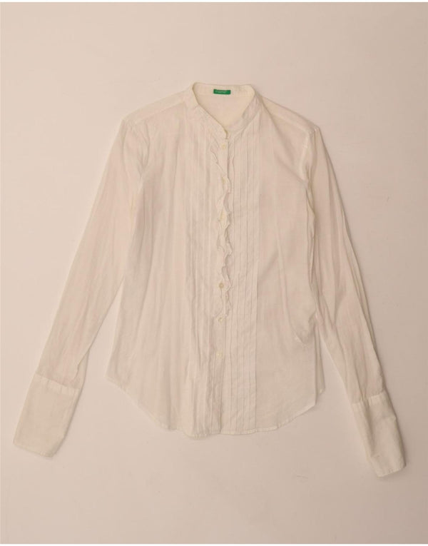 Benetton Womens Flæse Front Formel Skjorte UK 10 Small White Bomuld