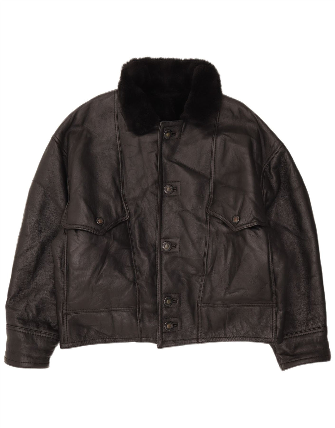Vintage Shearling-jakke til mænd IT 52 XL sort læder