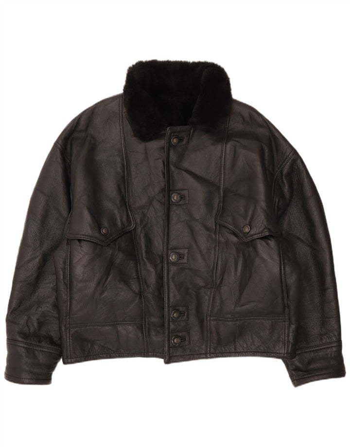 Vintage Shearling-jakke til mænd IT 52 XL sort læder