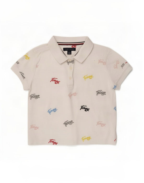 Tommy Hilfiger piger grafisk polo shirt 8-9 år Medium hvid bomuld