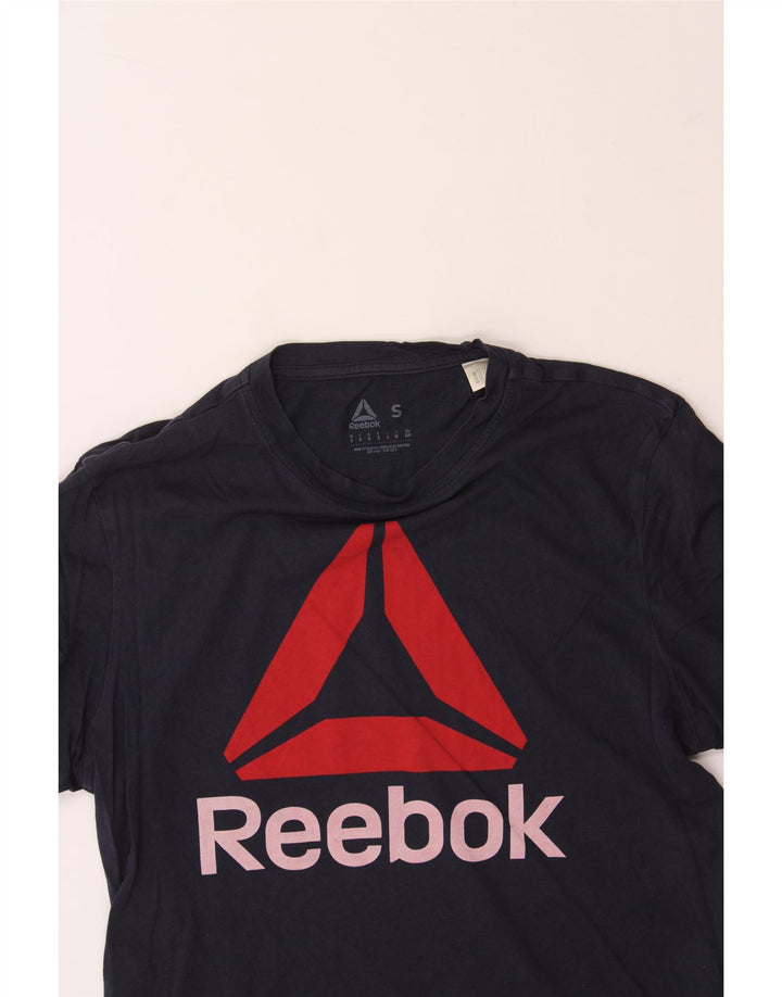REEBOK Mens Graphic T-Shirt Top Small Navy Blue Cotton Vintage Reebok and Second-Hand Reebok from Messina Hembry 